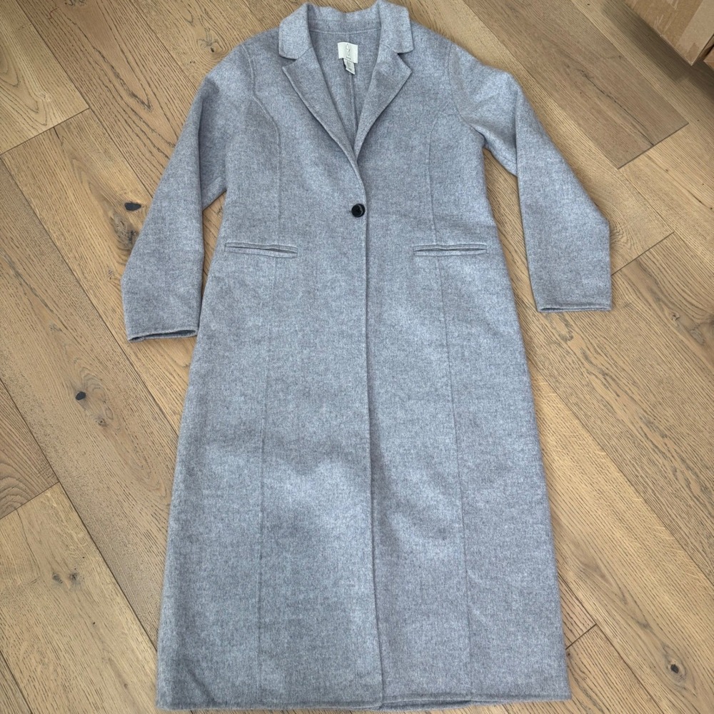 Joie Longline Wool Blend Overcoat Womens Large Grey Single Button Notched Lapel